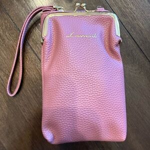 Pink Leather Kiss-Lock Wristlet Clutch
